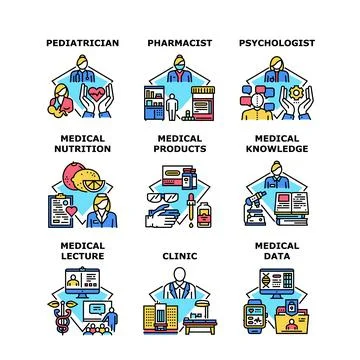 Medical Knowledge Set Icons Vector Illustrations 스톡 일러스트