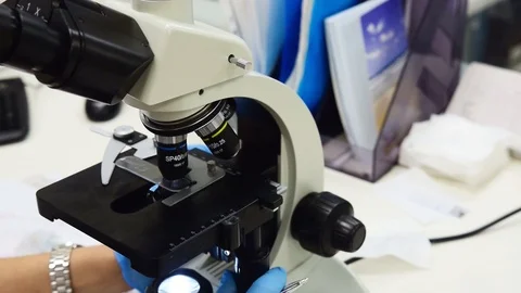 Medical laboratory with hematological profile, microscope Stock Footage 101107103