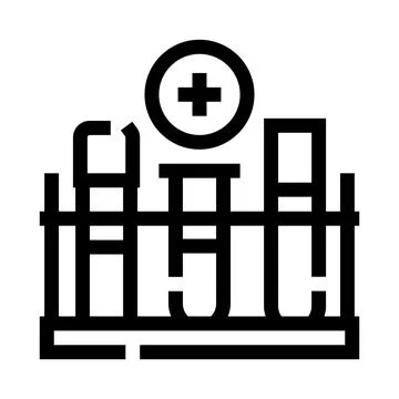 Medical laboratory testing rack with test tubes and cross symbol 库存插图