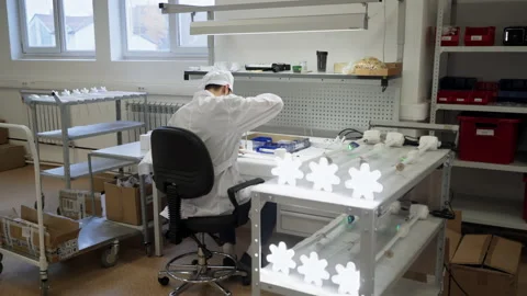 Medical Light Equipment Assembling Process By A Technical Workshop Worker Stock Footage 170960234