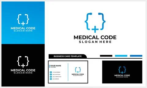 Medical logo with coding icon concept and business card template Stock Illustration