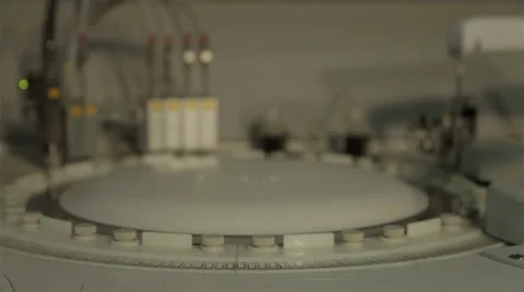Medical machine for sample analysis working in laboratory, rack focus, close up. 스톡 동영상 52260292