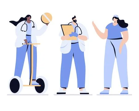 Medical man people vector doctors and nurses doctor on segway with tablet Stock Illustration