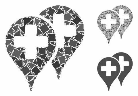 Medical map markers Composition Icon of Raggy Pieces Illustrazione stock