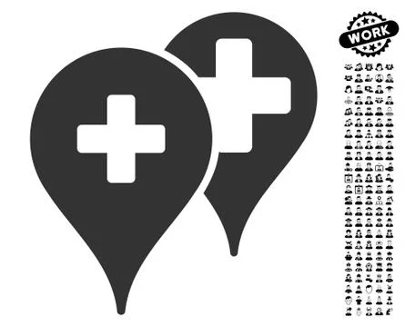 Medical Map Markers Icon with Work Bonus Stock Illustration