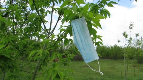 Medical mask on a tree Video stock 130490571