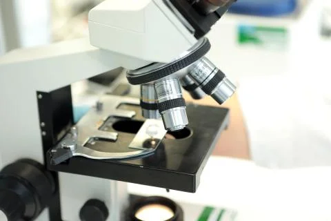 Medical microscope. Professional pharmaceutical microscope. Study of the prop Stock Photos