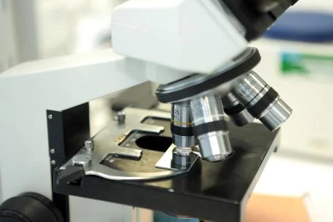 Medical microscope. Professional pharmaceutical microscope. Study of the prop Stock Photos