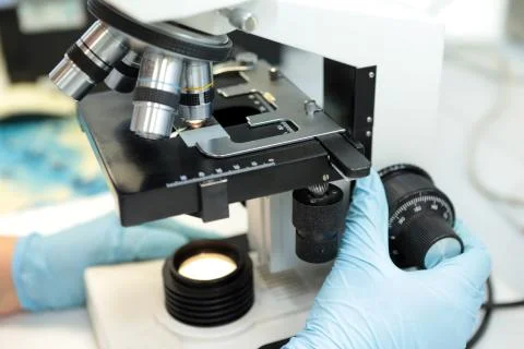 Medical microscope. Professional pharmaceutical microscope. Study of the prop Stock Photos