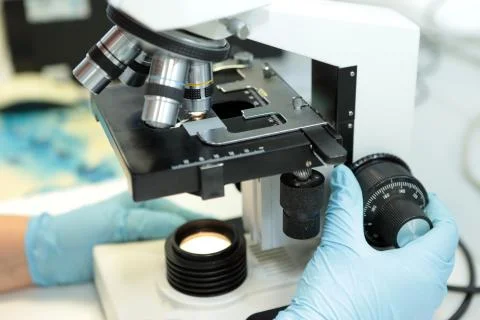 Medical microscope. Professional pharmaceutical microscope. Study of the prop Stock Photos