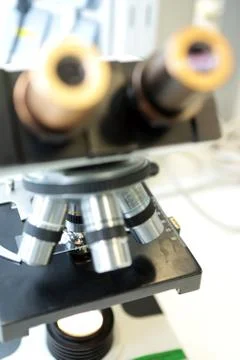 Medical microscope. Professional pharmaceutical microscope. Study of the prop Stock Photos