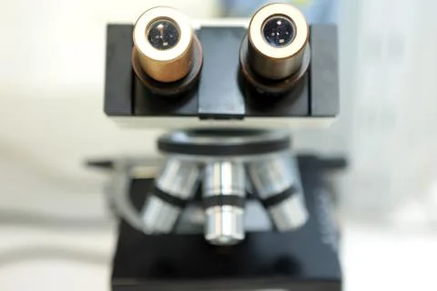 Medical microscope. Professional pharmaceutical microscope. Study of the prop Stock Photos