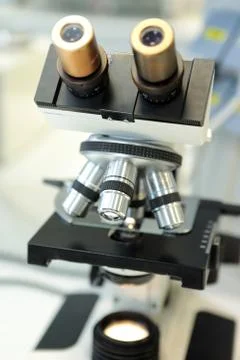 Medical microscope. Professional pharmaceutical microscope. Study of the prop Stock Photos