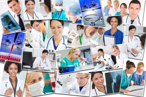 Medical montage doctors nurses research & hospital Stock Photos