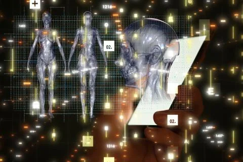 A medical network connection with modern virtual screen interface Foto stock