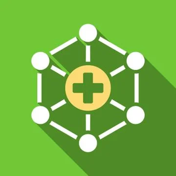 Medical Network Flat Long Shadow Square Icon Stock Illustration