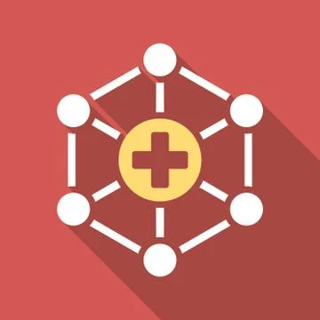 Medical Network Flat Square Icon with Long Shadow Stock Illustration