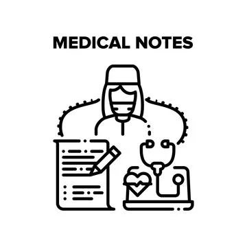 Medical Notes Vector Concept Black Illustration Illustrazione stock