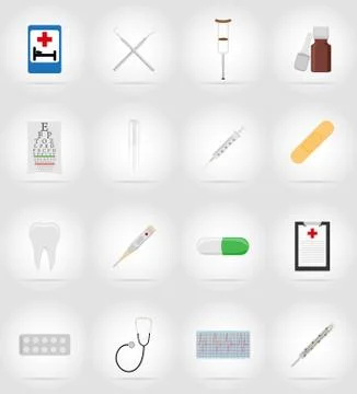 Medical objects and equipment flat icons illustration Stock Illustration