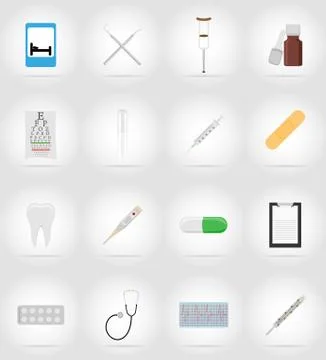 Medical objects and equipment flat icons illustration Stock Illustration