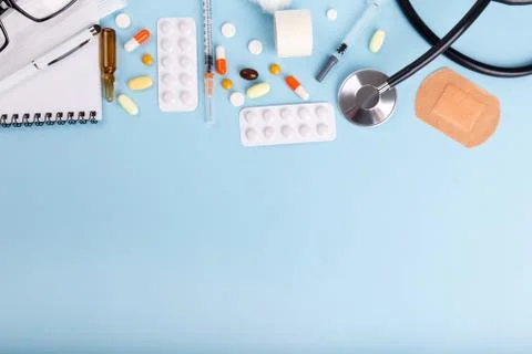 Medical objects flat lay Stock Photos