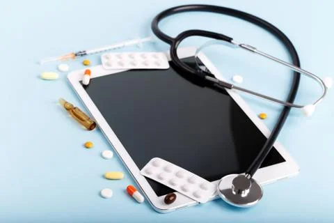 Medical objects flat lay Stock Photos