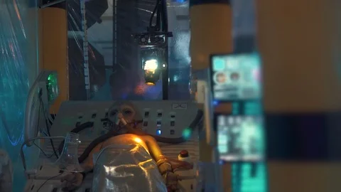 Medical Operating room creature on table concept alien ship Stock Footage 98818543