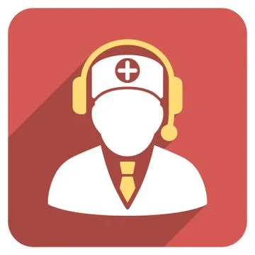 Medical Operator Flat Rounded Square Icon with Long Shadow Stock Illustration