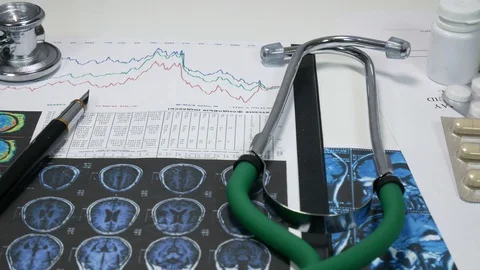 Medical papers on the table Stock Footage 87358030