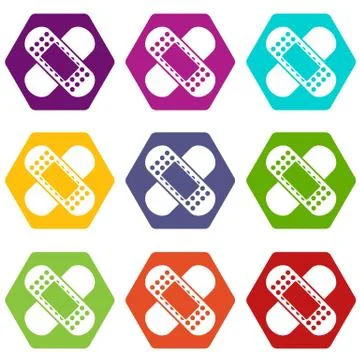 Medical patch icon set color hexahedron 스톡 일러스트