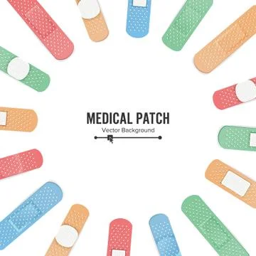 Medical Patch Vector. First Aid Band Plaster Strip Medical Patch Icon Set. Two 스톡 일러스트