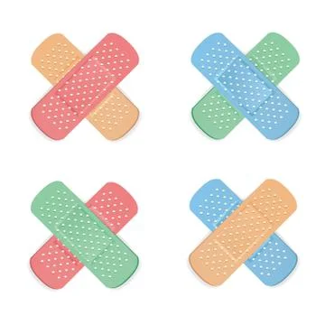 Medical Patch Vector. First Aid Band Plaster Strip Medical Patch Icon Set. Two Illustrazione stock
