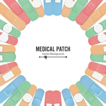 Medical Patch Vector. First Aid Band Plaster Strip Medical Patch Icon Set. Two 스톡 일러스트