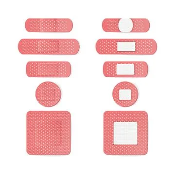 Medical Patch Vector. Two Sides. Adhesive Waterproof Aid Band Plaster Strips Illustrazione stock