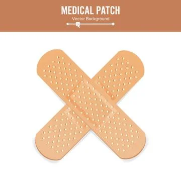 Medical Patch Vector. Two Sides. Adhesive Waterproof Aid Band Plaster Strips Illustrazione stock