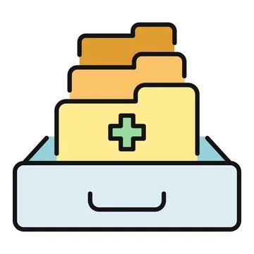 Medical patient files stack in archive drawer icon Illustrazione stock
