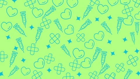 Medical Pattern Background with Hearts, Syringes, and Bandages for Healthcare Stock Footage 320149136