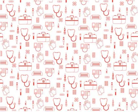 Medical pattern case patch tonometer syringe ampoule pills mask Stock Illustration