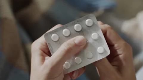 Medical Pharmaceutical Pills Pack Open Woman Hands Stock Footage 158564323