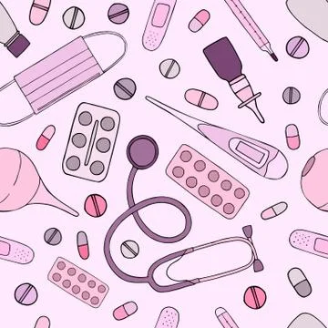 Medical pink vector seamless background Stock Illustration