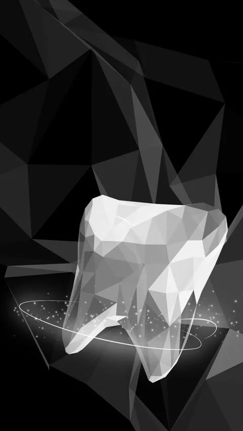 Medical polygonal 3D model of tooth. Dental symbol on black low poly triangles Stock Footage 272428152
