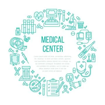 Medical poster template. Vector line icon, illustration of health check up Stock Illustration