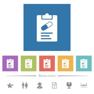 Medical prescription solid flat white icons in square backgrounds 库存插图