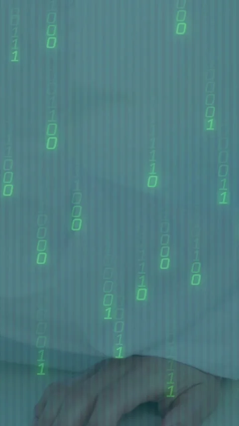 Medical professional analyzing digital data with binary code animation in office Stock Footage 319728258
