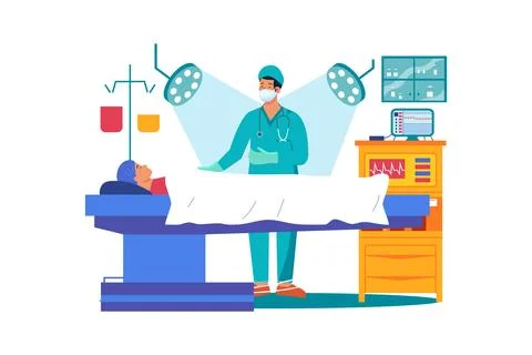 Medical professional multitasking during a surgery to ensure a successful o.. Stock Illustration