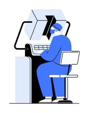 Medical Professional Working on Advanced Computer Equipment in a Modern Lab.. Stock Illustration
