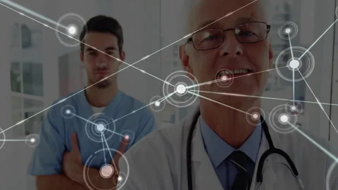 Medical professionals showing node appearing on coat and connectivity growing Video stock 312713976