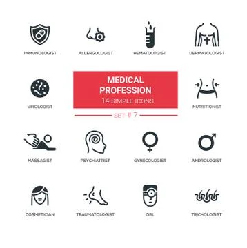 Medical professions - Modern simple thin line design icons, pictograms set Stock Illustration
