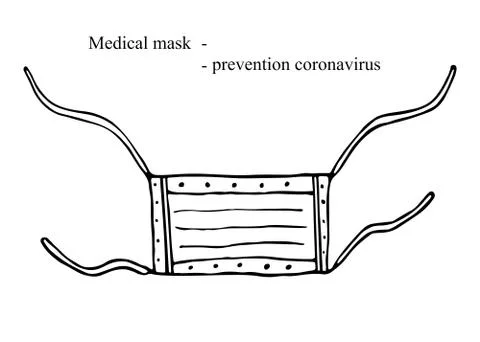 Medical protective mask. Linear vector monochromatic icon. Hand-drawn sketch Stock Illustration