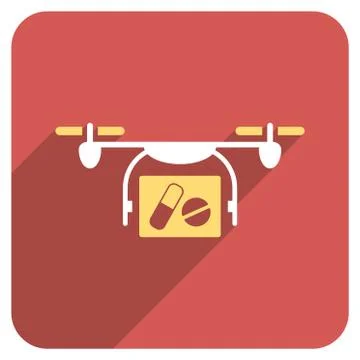 Medical Quadcopter Flat Rounded Square Icon with Long Shadow Stock Illustration